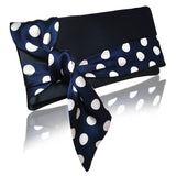 Navy and white polka dot satin clutch handbag PIPER