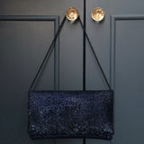 Navy sequin personalised name clutch