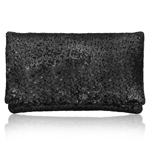 Black sequin plain clutch handbag