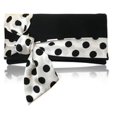Black and ivory polka dot satin clutch handbag PIPER