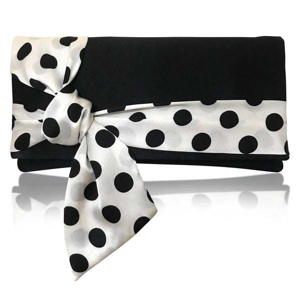 Black and ivory polka dot satin clutch handbag PIPER
