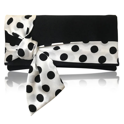 Black and ivory polka dot satin clutch handbag PIPER