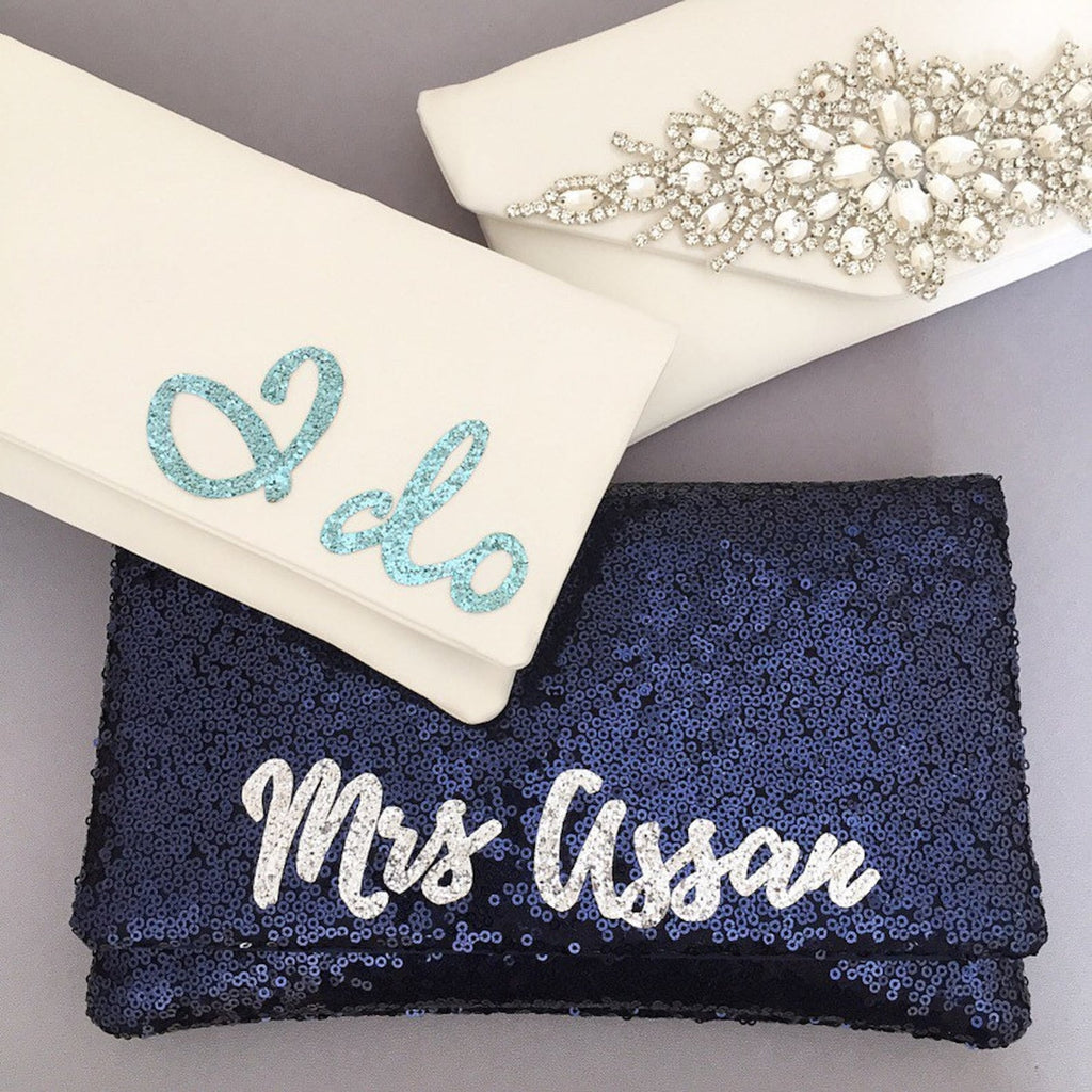 Diamante and ivory satin clutch handbag Harriet – Emma Gordon London