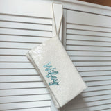 Ivory bridal wedding day sequin clutch handbag WIFEY