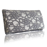 Grey and silver lace clutch handbag ASTRID