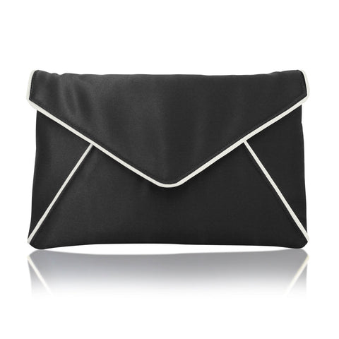 Black satin envelope clutch handbag