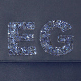 Monogram glitter initial satin medium clutch handbag