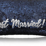 Navy sequin 'Just Married' clutch handbag