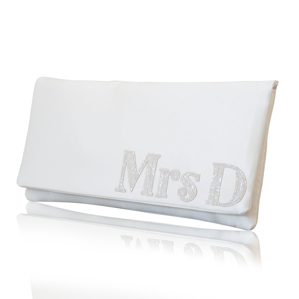 Ivory satin MRS personalised serif initial wedding day bridal