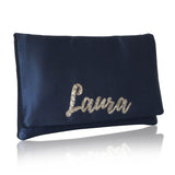 Navy satin personalised name clutch