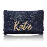 Bridesmaids gifts - set of black or navy sequin personalised name clutches
