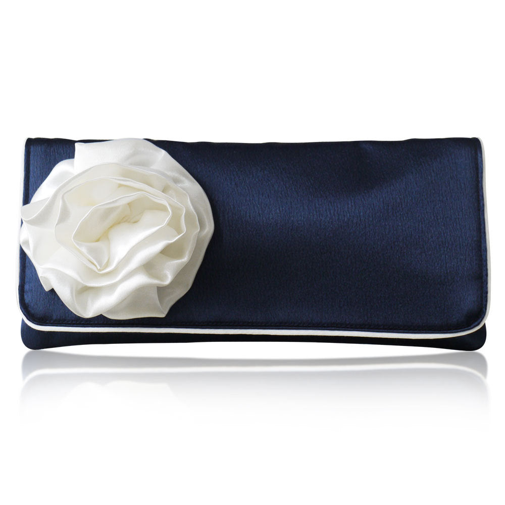 Navy and ivory satin clutch handbag Georgia No strap Navy and ivory satin clutch handbag Georgia No strap