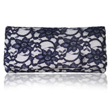 Ivory and navy lace clutch evening bag